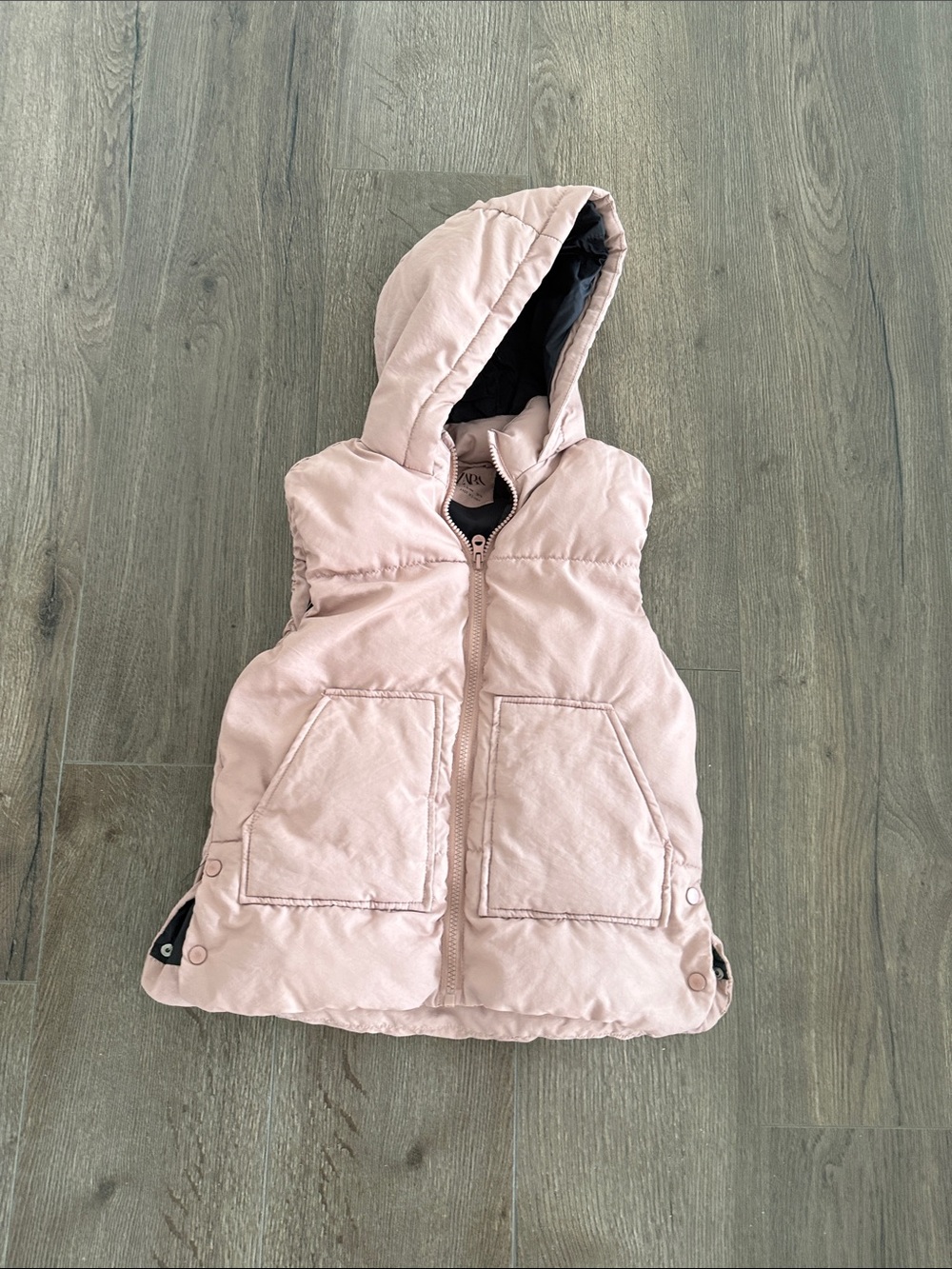 Zara Light Blush Quilted Puffer Vest with Hood